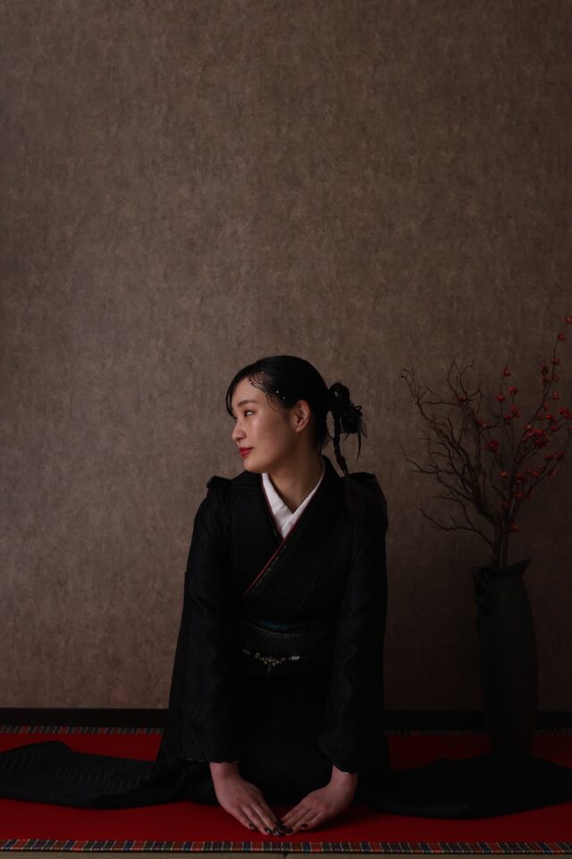 黒振袖和室撮影