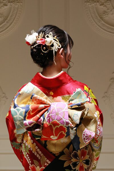 赤振袖 前撮りヘア