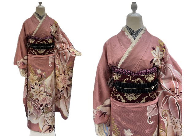 ピンク振袖 レース半衿