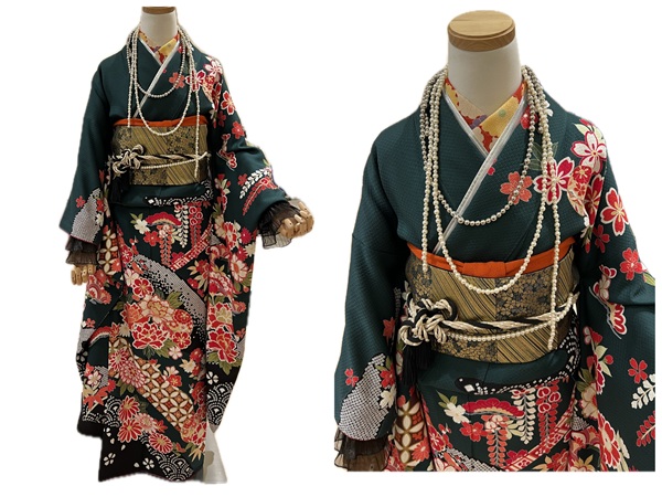 緑振袖 パール 振袖コーデアレンジ