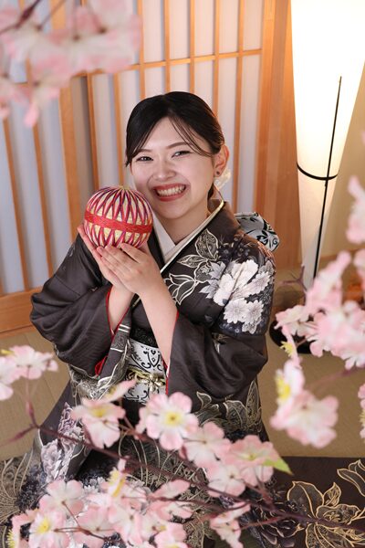 成人式前撮り 茶振袖