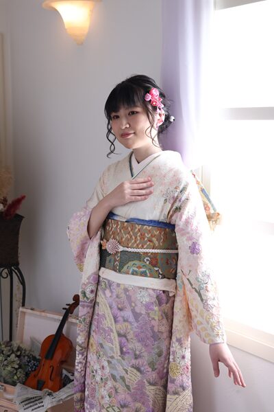 成人式前撮り 絞り ピンク振袖