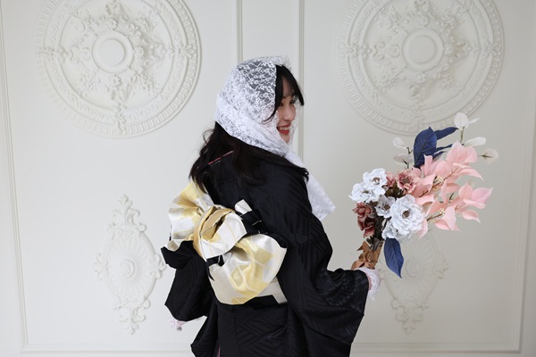 成人式前撮り 黒振袖 チュール